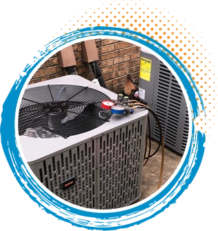 Air conditioning unit with visible fan and service gauges, representing Turbo Home Services' AC repair and maintenance offerings in Houston.