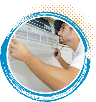 Technician inspecting and repairing an air conditioning unit, emphasizing HVAC maintenance and efficiency services by Turbo Home Services.