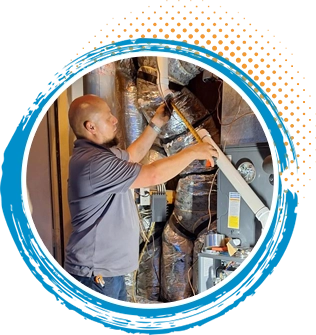 HVAC technician performing repairs on ductwork and system components, emphasizing fast and effective service for residential heating and cooling solutions.