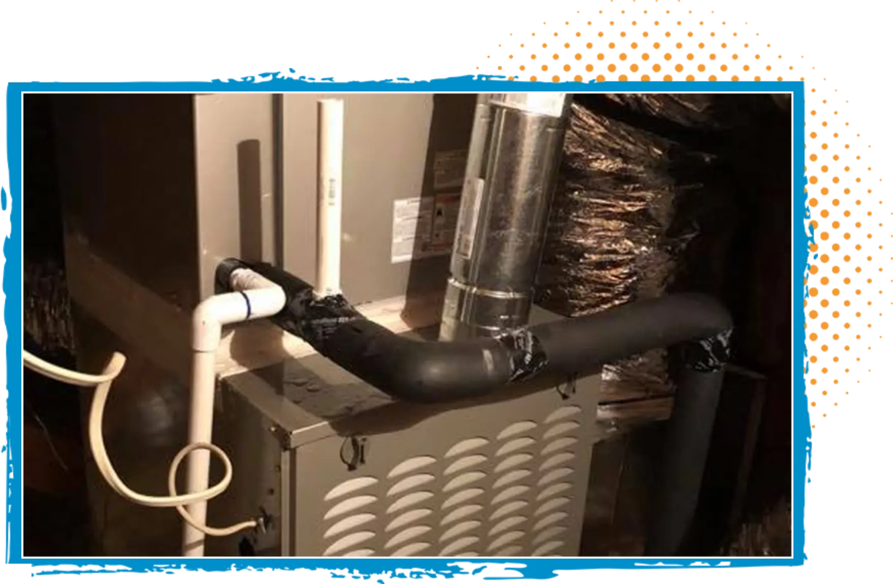 HVAC system with ductwork and vents, showcasing repair areas for efficient airflow and comfort restoration.