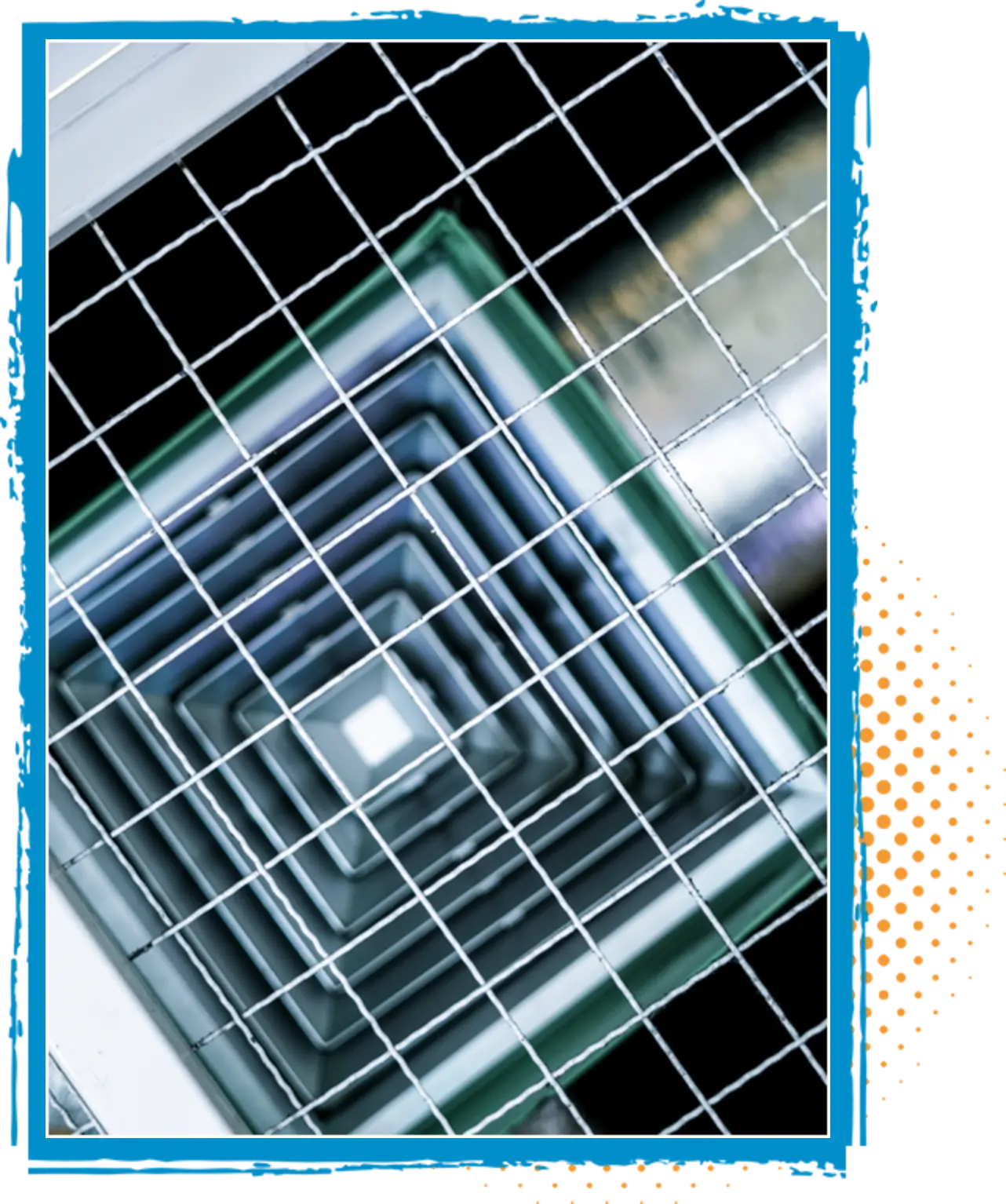 Duct vent grill showing layered ductwork, emphasizing airflow and HVAC efficiency, relevant to air quality improvement and dust reduction.