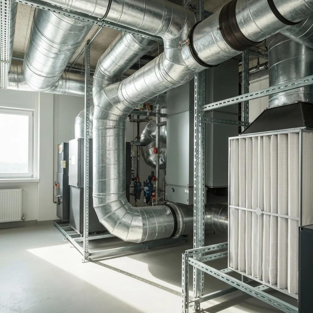 Close-up of a well-maintained commercial air conditioning system highlighting energy-efficient features